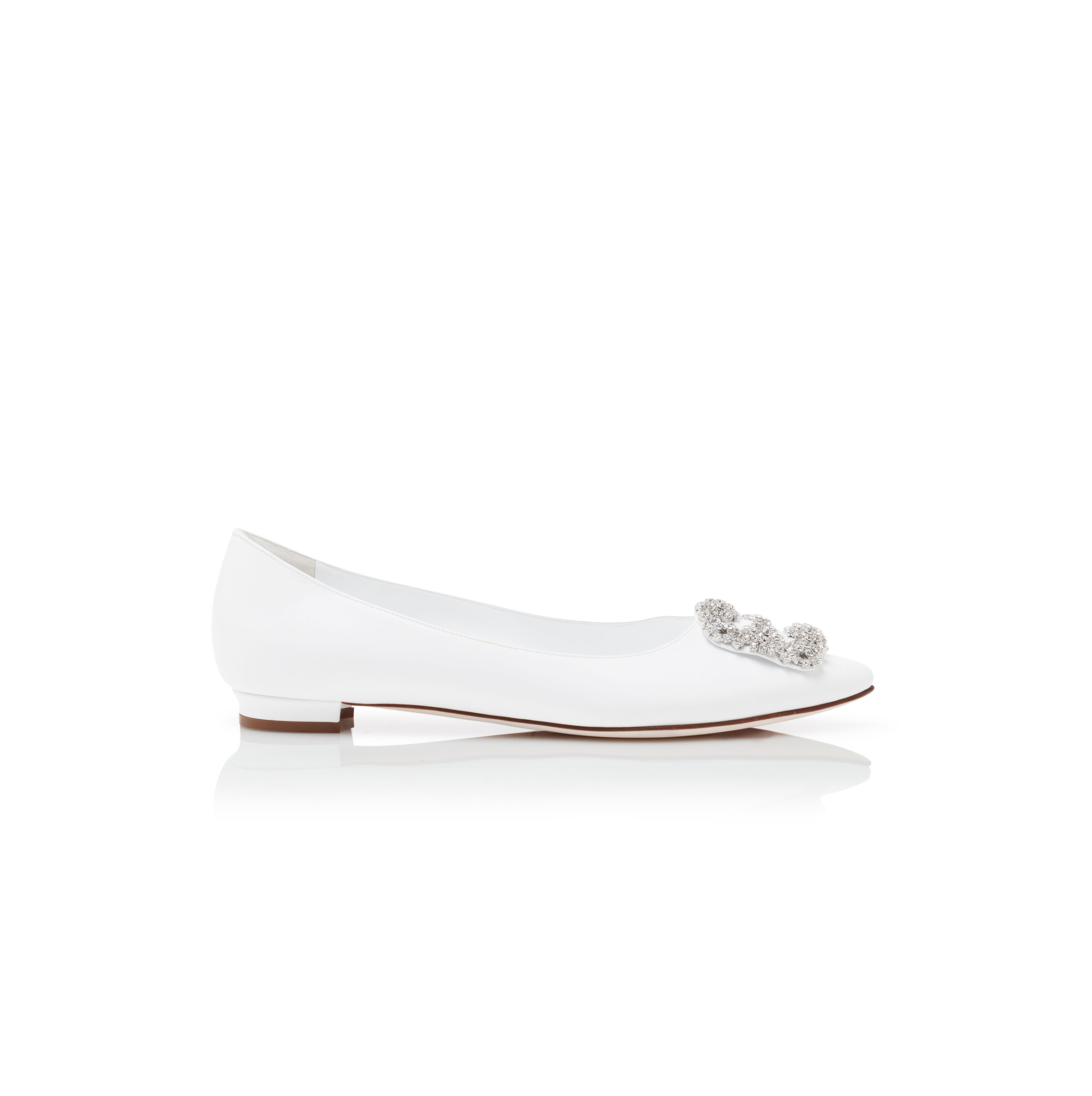 MANOLO BLAHNIK HANGISIFLATU WHITE CALF LEATHER JEWEL BUCKLE FLAT PUMPS 121-1438-0001 MANOLO BLAHNIK HANGISIFLATU WHITE CALF LEATHER JEWEL BUCKLE FLAT PUMPS 121-1438-0001